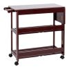 38 Inch Handcrafted Rubberwood Kitchen Island Bar Cart; Knife Holder; Folding Frame; 2 Slatted Shelves; Cocoa Red