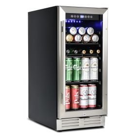 Built-in and Freestanding 15" Mini Beverage Refrigerator/Wine Cabinet, 120 Cans, 34-65Â¬âˆžF, Quiet, Adjustable Shelves, LED Lighting, ETL , Touch Contro