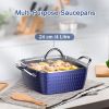 Casserole Dish; Square Induction Saucepan with Lid; 24cm/ 4L Stock Pots Non Stick Saucepan; Aluminum Ceramic Coating Cooking Pot - PFOA Free; Suitable