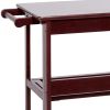 38 Inch Handcrafted Rubberwood Kitchen Island Bar Cart; Knife Holder; Folding Frame; 2 Slatted Shelves; Cocoa Red