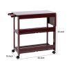 38 Inch Handcrafted Rubberwood Kitchen Island Bar Cart; Knife Holder; Folding Frame; 2 Slatted Shelves; Cocoa Red