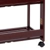 38 Inch Handcrafted Rubberwood Kitchen Island Bar Cart; Knife Holder; Folding Frame; 2 Slatted Shelves; Cocoa Red