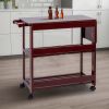 38 Inch Handcrafted Rubberwood Kitchen Island Bar Cart; Knife Holder; Folding Frame; 2 Slatted Shelves; Cocoa Red