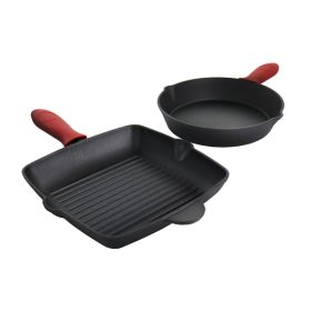 MegaChef Pre-Seasoned 4 Piece Cast Iron Set with Silicone Handles