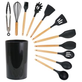 MegaChef Black Silicone and Wood Cooking Utensils, Set of 12