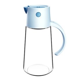 1pc Automatic Opening And Closing Glass Oil Pot; Kitchen Leak-proof Oil Can With Lid; Seasoning Bottle; Vinegar Bottle; Oil Bottle (Color: Blue, Capacity: 650ML)