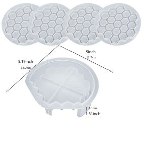 1pc/5pcs Crystal Drip Rubber Bee Coaster Honeycomb Honeycomb Coaster Setting Table Spacer Silicone Mold (Quantity: Honeycomb Storage Box And Coaster Combination (4+1))