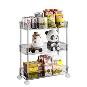 3 Tier Storage Rack Storage Cart Storage Rolling Utility Cart for Kitchen Bathroom (Color: Grey)