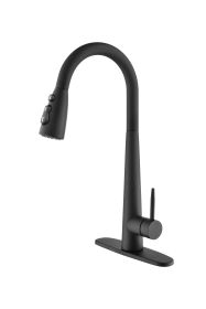 Kitchen Faucet with Pull Down Sprayer ;  High Arc Single Handle Kitchen Sink Faucet with Deck Plate;  Commercial Modern Stainless Steel Kitchen Faucet (Color: Matt Black)