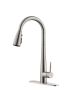 Kitchen Faucet with Pull Down Sprayer ;  High Arc Single Handle Kitchen Sink Faucet with Deck Plate;  Commercial Modern Stainless Steel Kitchen Faucet