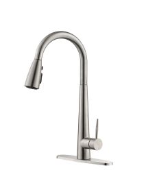 Kitchen Faucet with Pull Down Sprayer ;  High Arc Single Handle Kitchen Sink Faucet with Deck Plate;  Commercial Modern Stainless Steel Kitchen Faucet (Color: Brushed Nickel)