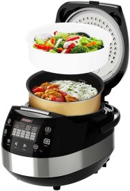 Rice Cooker Small Rice Maker Steamer Pot Electric Steamer Digital Electric Rice Pot Multi Cooker & Food Steamer Warmer 5.3 Qt 5 Core RC0501 (Color: Silver Black)