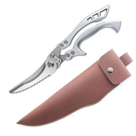 Kitchen Multifunctional Scissors Stainless Steel Chicken Bone Cleaver Knife Meat Fruit Boning Fish Scissors Scale Clean Scissors (style: Bone knife belt brown leather)