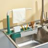 1pc Telescopic Sink Storage Rack Holder; Adjustable 2-in-1 Sink Organizer; Expandable Sink Basket; Sink Drain Rack; Sink Tray; Sponge Holder+Dish Clot