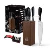 CHUSHIJI Knife Sets for Kitchen with Block and Sharpener 7-Pieces Premium Stainless Steel Kitchen Knife Sets with Block - Hard Wood Brown Knife Block