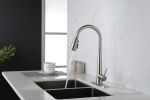 Kitchen Faucet with Pull Down Sprayer ;  High Arc Single Handle Kitchen Sink Faucet with Deck Plate;  Commercial Modern Stainless Steel Kitchen Faucet