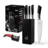 CHUSHIJI Knife Sets for Kitchen with Block and Sharpener 7-Pieces Premium Stainless Steel Kitchen Knife Sets with Block - Hard Wood Brown Knife Block