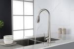 Kitchen Faucet with Pull Down Sprayer ;  High Arc Single Handle Kitchen Sink Faucet with Deck Plate;  Commercial Modern Stainless Steel Kitchen Faucet