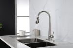 Kitchen Faucet with Pull Down Sprayer ;  High Arc Single Handle Kitchen Sink Faucet with Deck Plate;  Commercial Modern Stainless Steel Kitchen Faucet