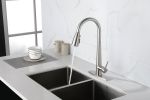 Kitchen Faucet with Pull Down Sprayer ;  High Arc Single Handle Kitchen Sink Faucet with Deck Plate;  Commercial Modern Stainless Steel Kitchen Faucet