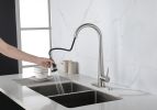 Kitchen Faucet with Pull Down Sprayer ;  High Arc Single Handle Kitchen Sink Faucet with Deck Plate;  Commercial Modern Stainless Steel Kitchen Faucet