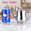 1pc Mini Stainless Steel Oil Pot With Strainer; Condiment Pot; 13oz; Small Stainless Steel Oil Pot